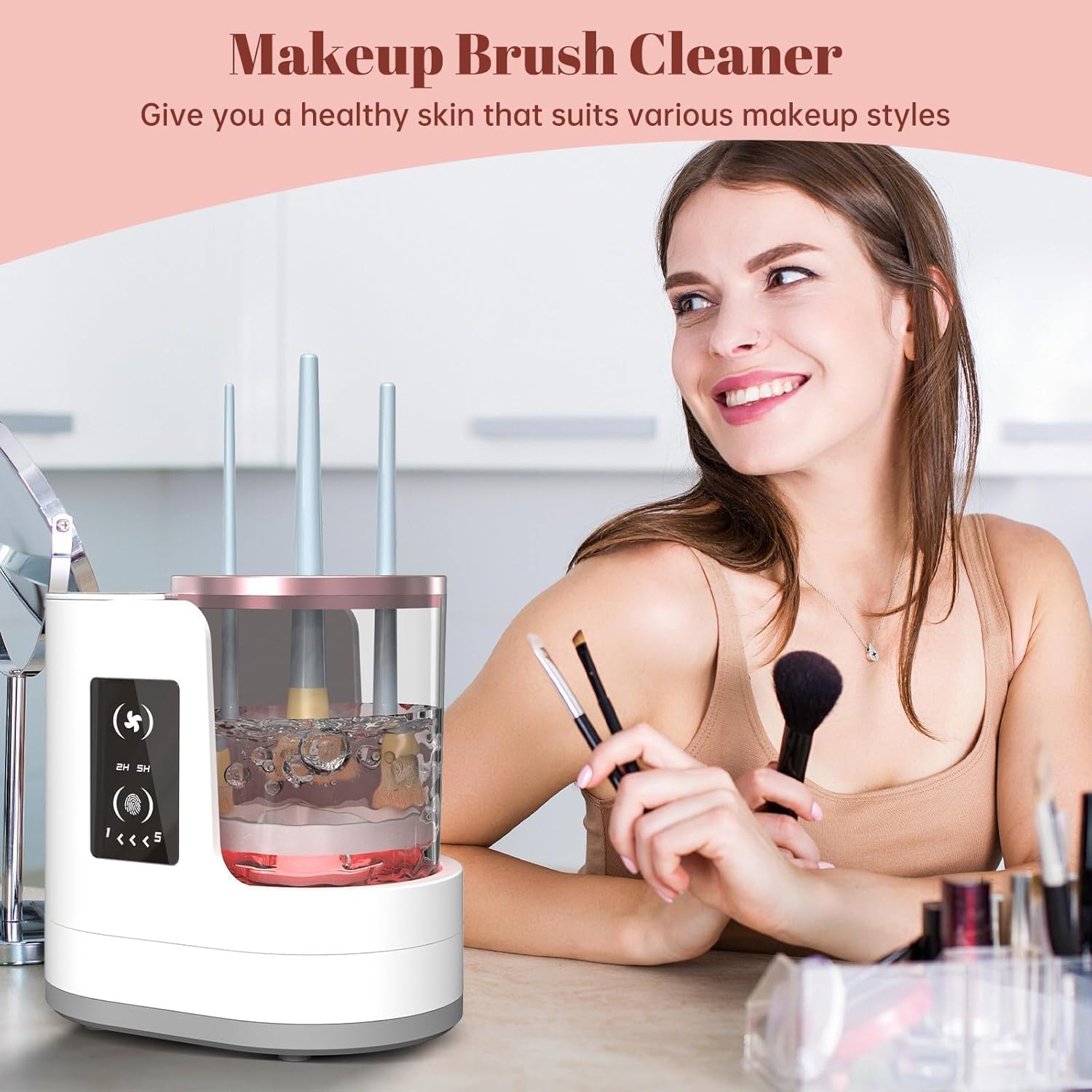 Beauty Makeup Vanity - Automatic Rotating Makeup Brush Cleaner Machine