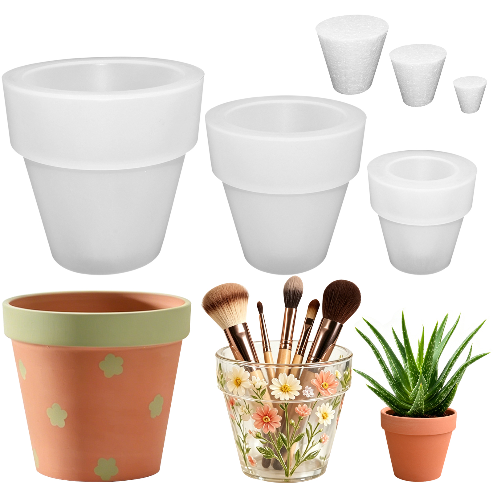 Beauty Makeup Products - Flower Pot Silicone Molds, 3Pcs Terracotta