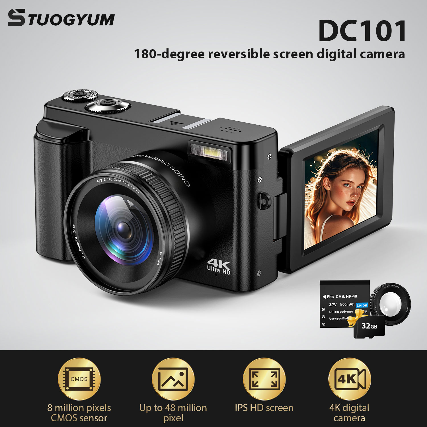 STUOGYUM 4K Vlogging Camera,48 - Beauty Makeup Camera บทวิจารณ์และราคา